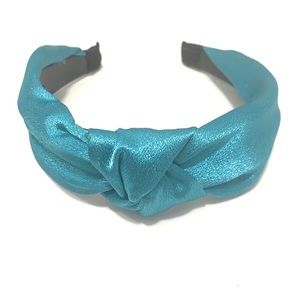 Teal Satin Headband Top Knot  Pearl Accents
